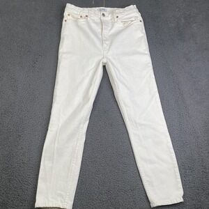 RE/DONE Jeans Womens 30 Cream 90s High Rise Ankle Crop Button Fly Stretch Denim